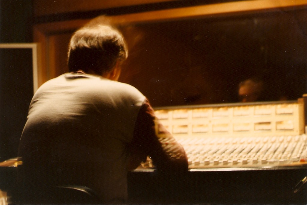 Wes's father mixing at a large analog console
